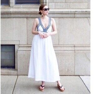 J. Crew Maxi Sundress Greek Islands Euro Summer Classic Linen Cotton Boho XS